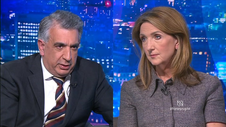 Broadcast still at 25m 30s. BBC Two, Newsnight, followed by Weather, 14 September 2026.