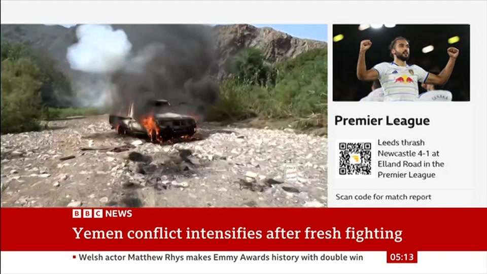 Still from BBC News at 13:30