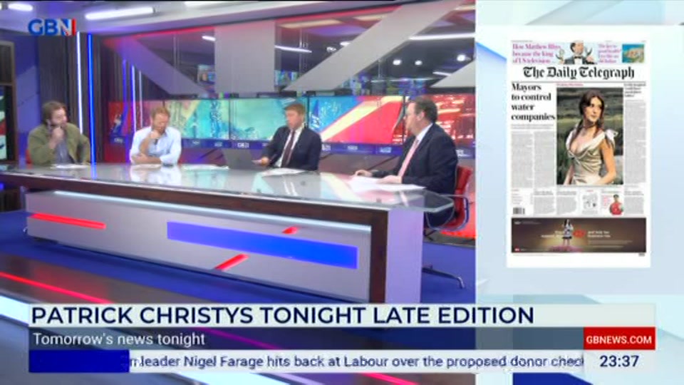 Broadcast still at 37m. GB News, New: Patrick Christys Tonight Late..., 15 September 2026.