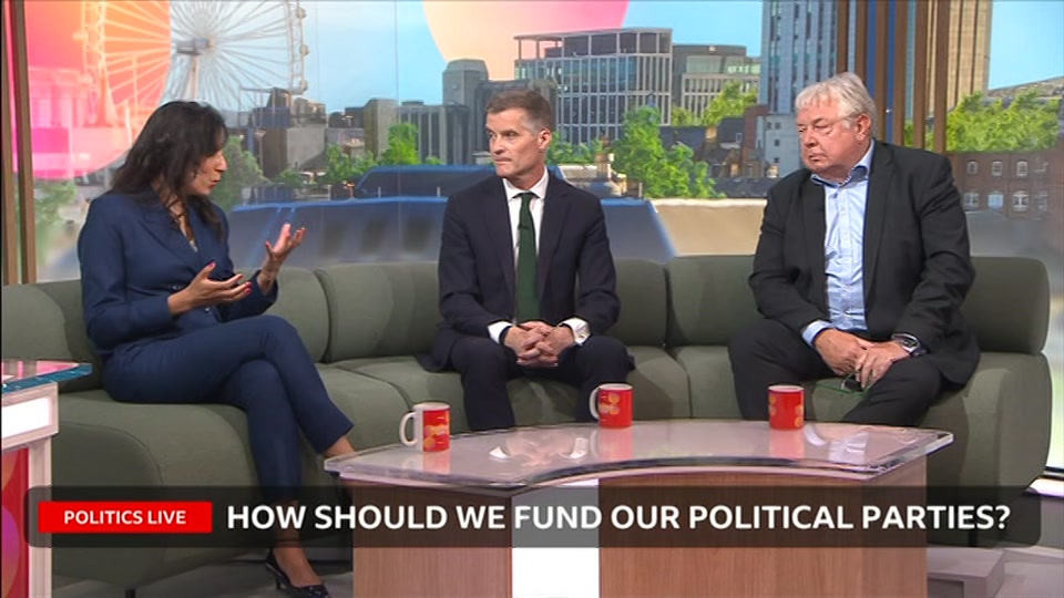 Broadcast still at 14m. BBC Two, Politics Live, 15 September 2026.