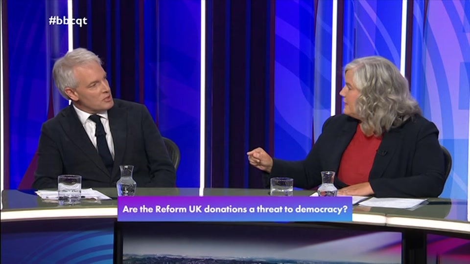 Broadcast still at 26m 30s. BBC One, Question Time, 17 September 2026.