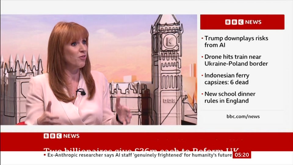 Broadcast still at 20m 30s. BBC News, 14 September 2026.