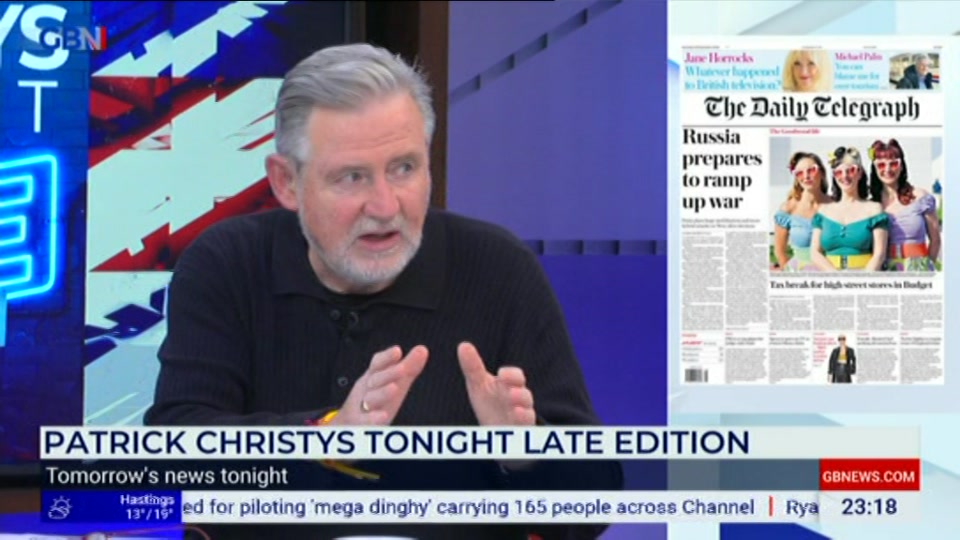 Broadcast still at 18m. GB News, New: Patrick Christys Tonight Late..., 18 September 2026.