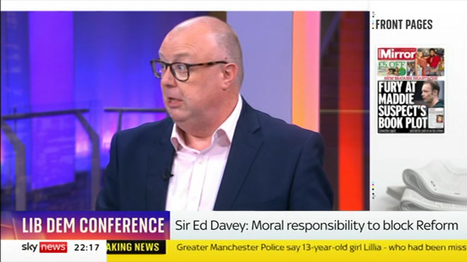Broadcast still at 17m. Sky News, The Wrap With Gillian Joseph, 19 September 2026.
