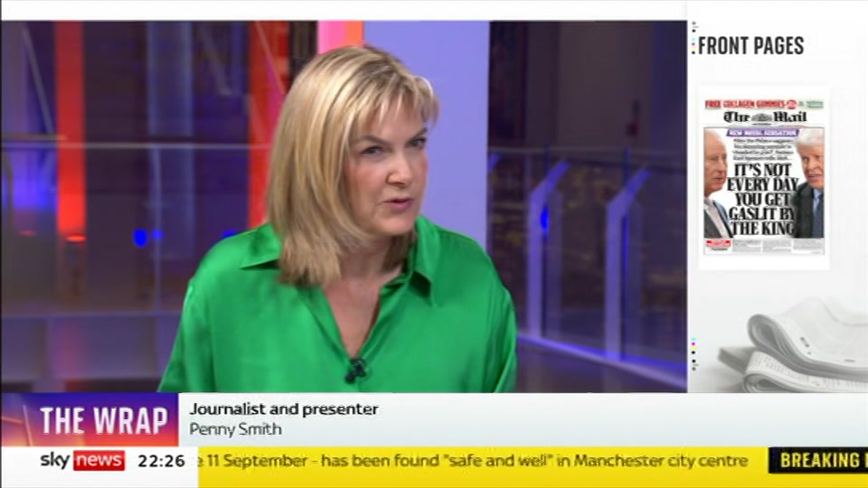 Broadcast still at 26m 30s. Sky News, The Wrap With Gillian Joseph, 19 September 2026.