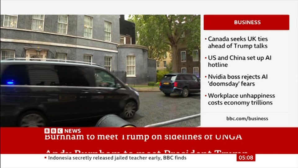 Broadcast still at 8m 30s. BBC News, 21 September 2026.