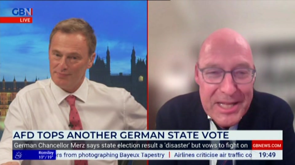 Broadcast still at 49m 30s. GB News, New: Farage, 21 September 2026.