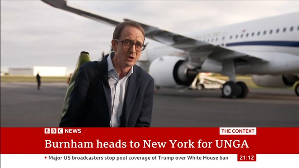 Broadcast still at 12m 30s. BBC News, The Context, 21 September 2026.