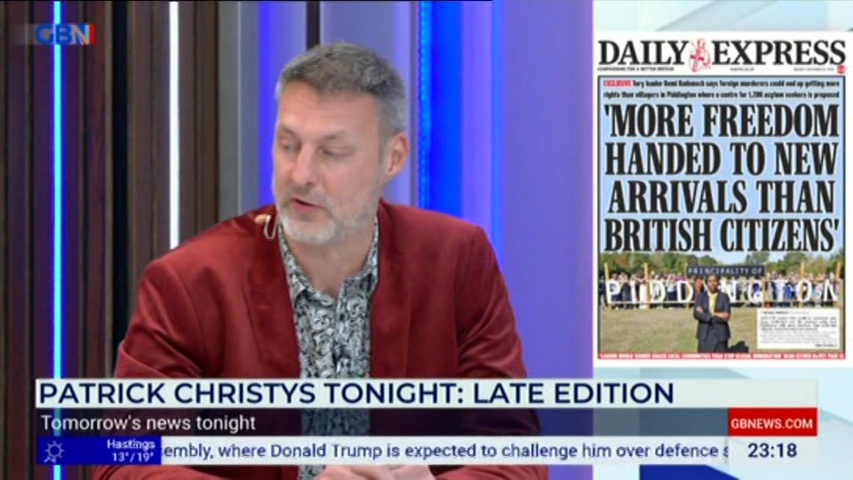 Broadcast still at 18m. GB News, New: Patrick Christys Tonight Late..., 21 September 2026.