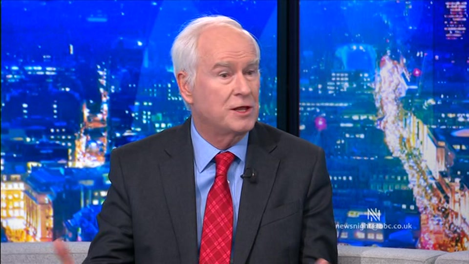 Broadcast still at 8m. BBC Two, Newsnight, followed by Weather, 21 September 2026.
