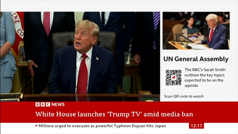 Broadcast still at 17m 30s. BBC News, BBC News Now, 22 September 2026.
