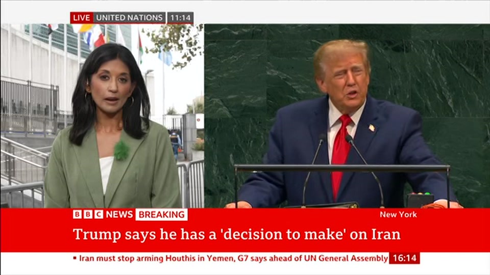 Broadcast still at 14m. BBC News, Verified Live, 22 September 2026.