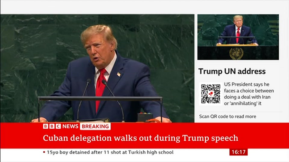 Broadcast still at 17m. BBC News, Verified Live, 22 September 2026.