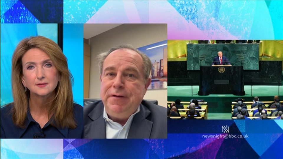 Broadcast still at 24m 30s. BBC Two, Newsnight, followed by Weather, 22 September 2026.