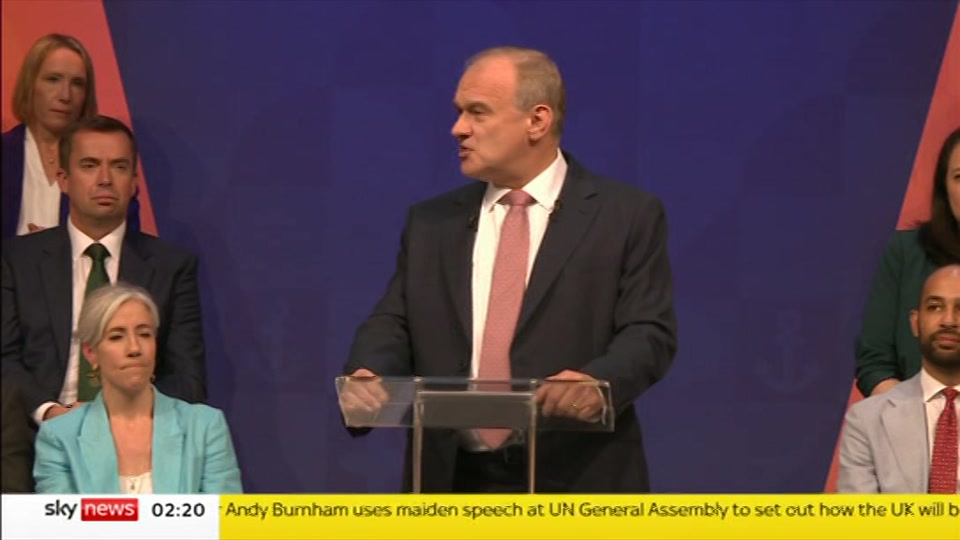 Broadcast still at 20m 30s. Sky News, 23 September 2026.