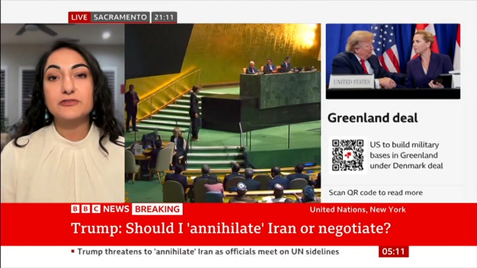 Broadcast still at 11m 30s. BBC News, 23 September 2026.
