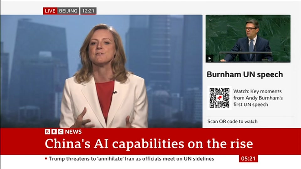 Broadcast still at 21m 30s. BBC News, 23 September 2026.