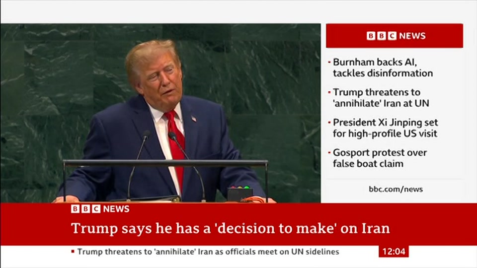 Broadcast still at 4m. BBC News, BBC News Now, 23 September 2026.