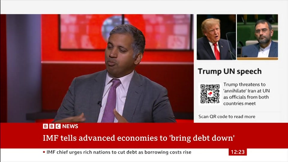 Broadcast still at 23m. BBC News, BBC News Now, 23 September 2026.