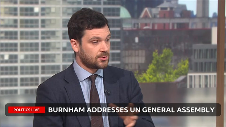 Broadcast still at 3m 30s. BBC Two, Politics Live, 23 September 2026.