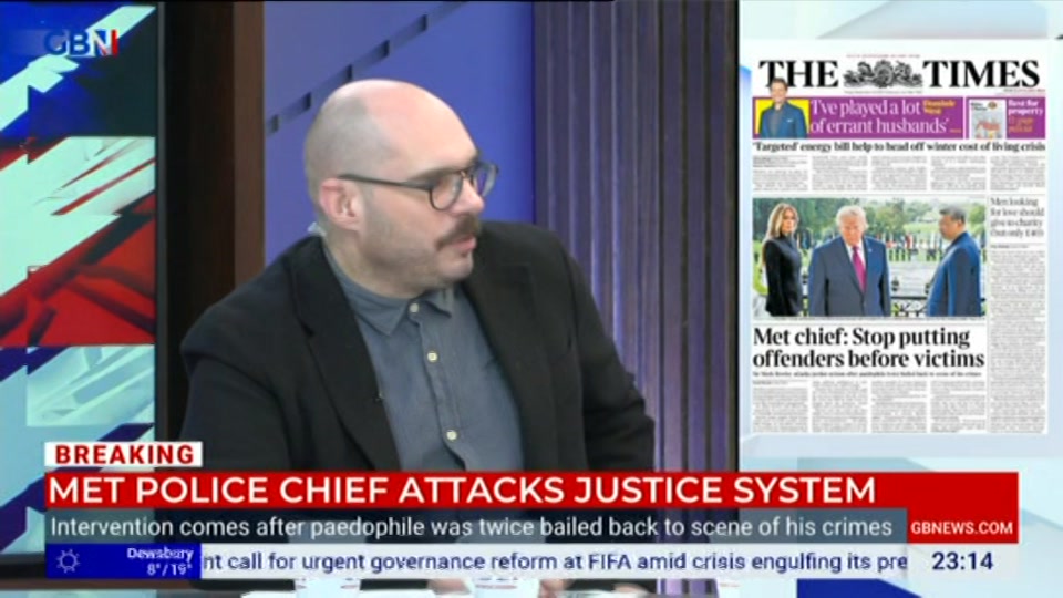 Broadcast still at 14m. GB News, New: Patrick Christys Tonight Late..., 24 September 2026.