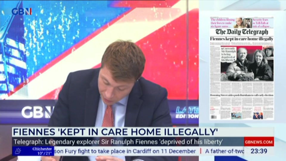 Broadcast still at 39m. GB News, New: Patrick Christys Tonight Late..., 24 September 2026.