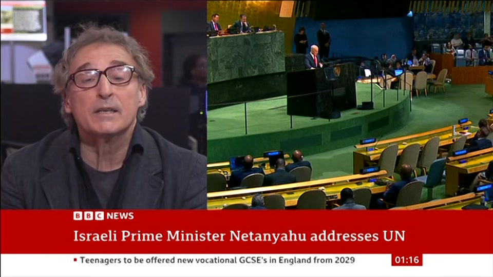 Broadcast still at 16m. BBC News, 25 September 2026.