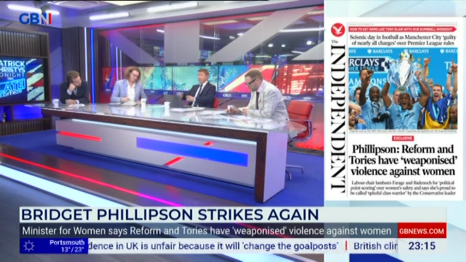 Broadcast still at 15m 30s. GB News, New: Patrick Christys Tonight Late..., 25 September 2026.
