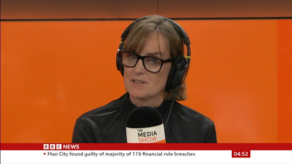 Broadcast still at 22m. BBC News, The Media Show, 26 September 2026.