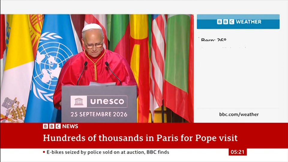 Broadcast still at 21m 30s. BBC News, 26 September 2026.