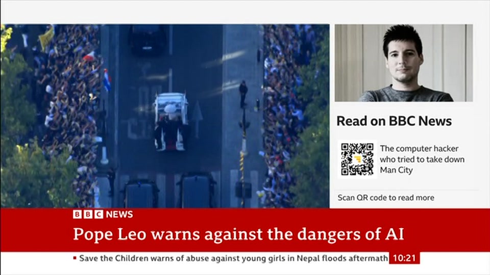 Broadcast still at 21m. BBC News, 26 September 2026.