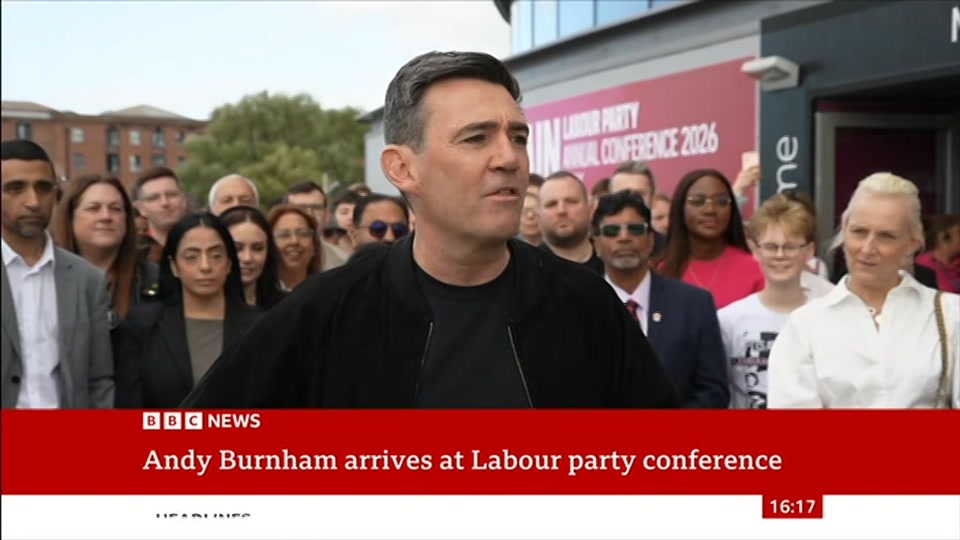 Broadcast still at 17m 30s. BBC News, 26 September 2026.