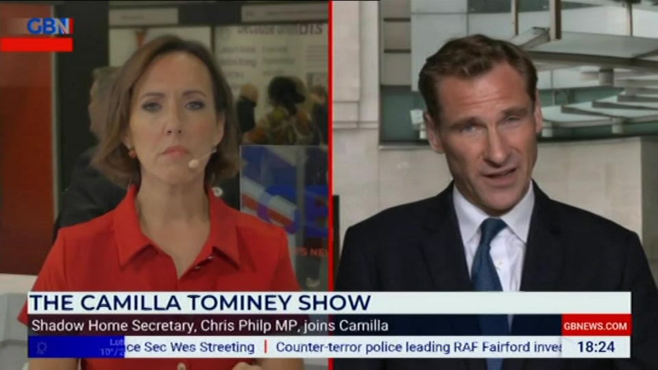 Broadcast still at 24m 30s. GB News, New: The Camilla Tominey Show..., 27 September 2026.