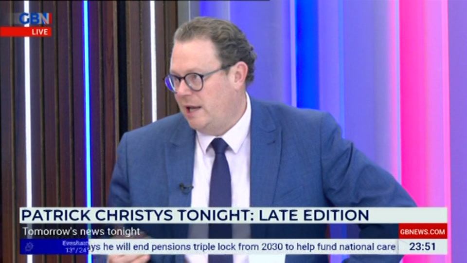 Broadcast still at 51m 30s. GB News, New: Patrick Christys Tonight Late..., 29 September 2026.