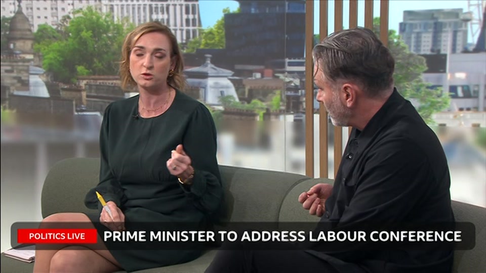 Broadcast still at 22m. BBC Two, Politics Live, 29 September 2026.