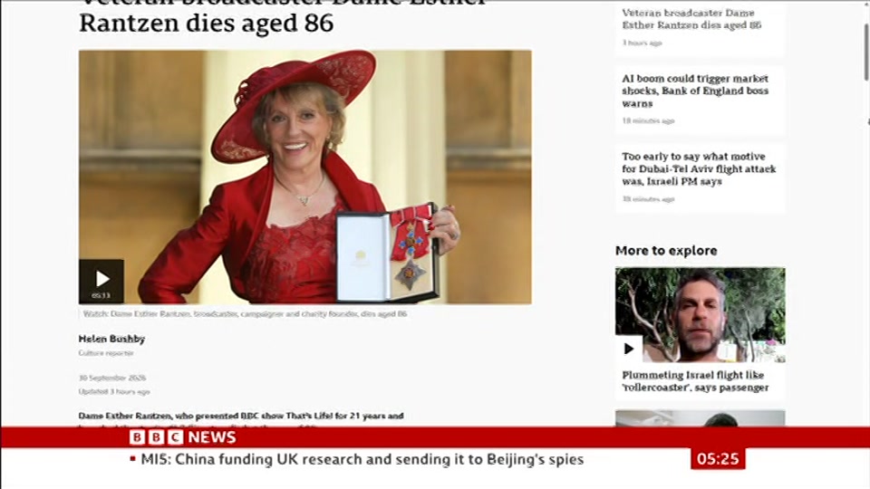 Broadcast still at 25m 30s. BBC News, 1 October 2026.