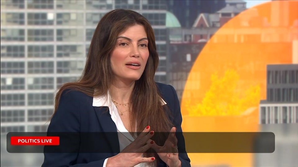 Broadcast still at 10m. BBC Two, Politics Live, 1 October 2026.