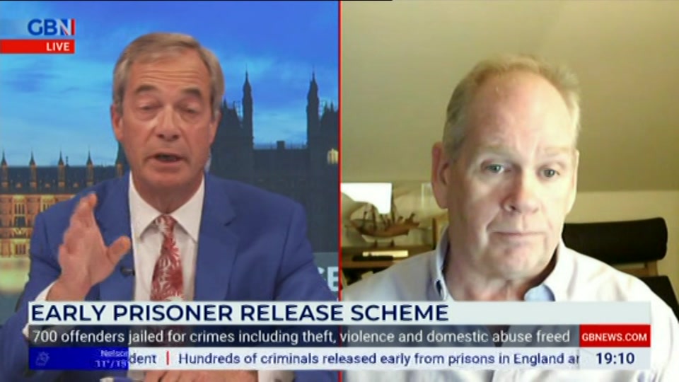 Broadcast still at 10m 30s. GB News, Farage, 1 October 2026.