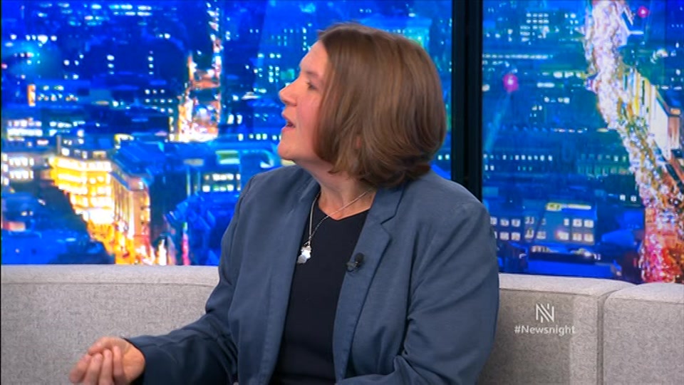 Broadcast still at 16m. BBC Two, Newsnight, followed by Weather, 1 October 2026.