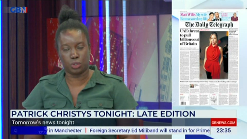 Broadcast still at 35m. GB News, New: Patrick Christys Tonight Late..., 2 October 2026.