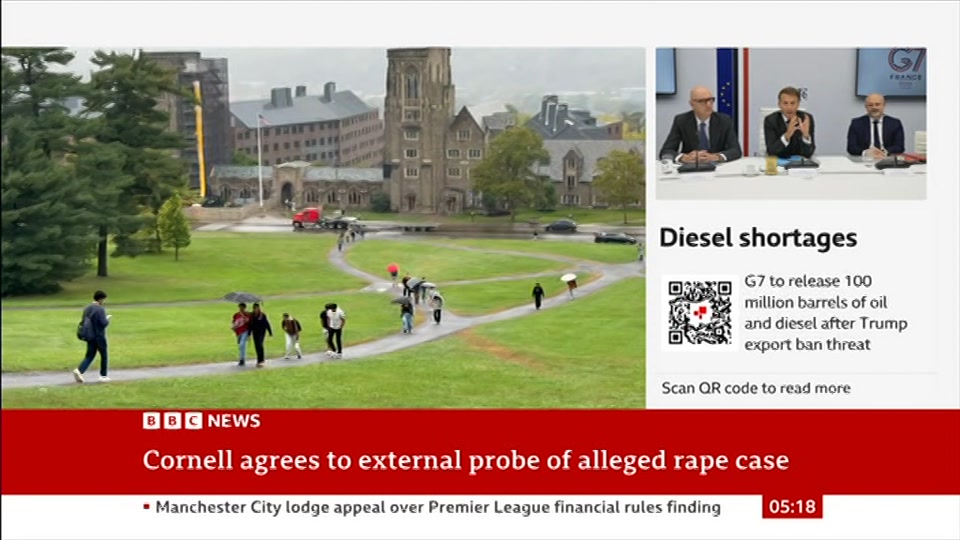 Broadcast still at 18m 30s. BBC News, 3 October 2026.