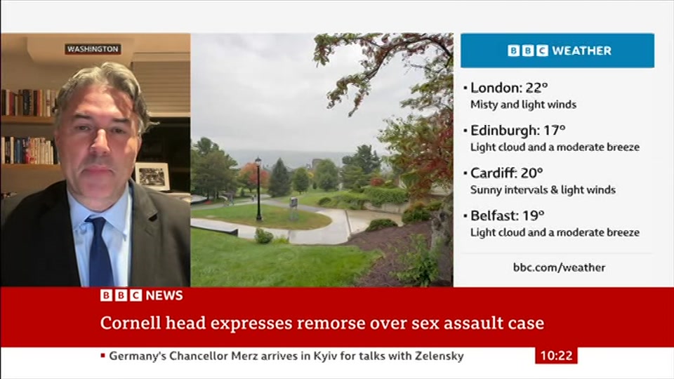 Broadcast still at 22m. BBC News, 4 October 2026.