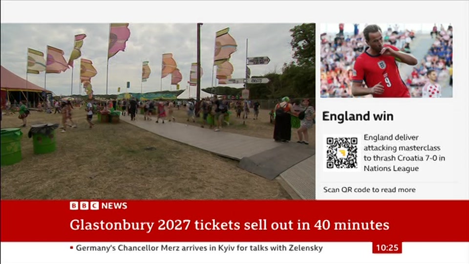 Broadcast still at 25m 30s. BBC News, 4 October 2026.