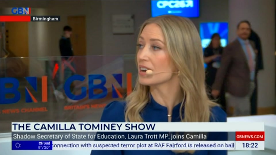 Broadcast still at 22m 30s. GB News, New: The Camilla Tominey Show..., 4 October 2026.