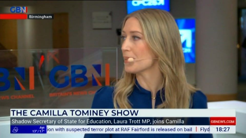 Broadcast still at 27m 30s. GB News, New: The Camilla Tominey Show..., 4 October 2026.