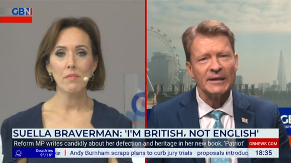 Broadcast still at 35m 30s. GB News, New: The Camilla Tominey Show..., 4 October 2026.