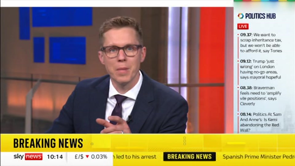 Broadcast still at 14m. Sky News, Sky News Today with Gareth Barlow, 5 October 2026.