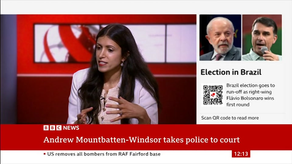 Broadcast still at 13m. BBC News, BBC News Now, 5 October 2026.