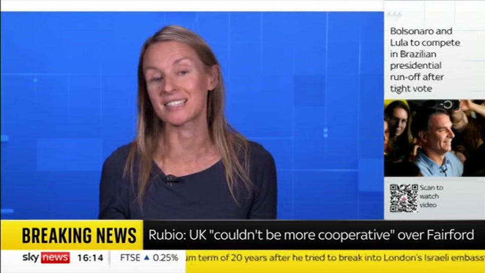 Broadcast still at 14m. Sky News, Sky News Today with Jayne Secker, 5 October 2026.