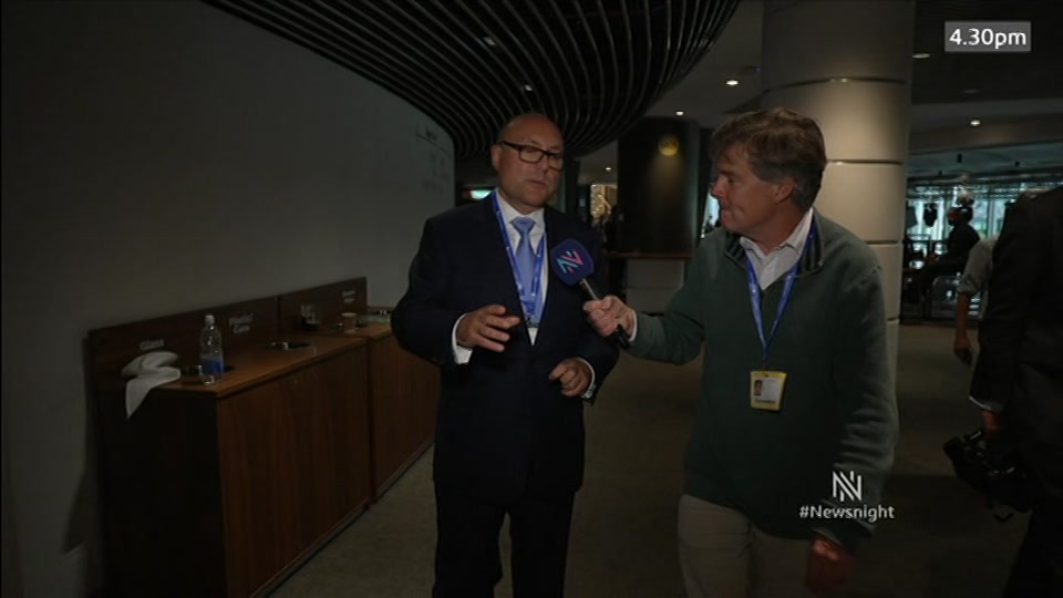 Broadcast still at 10m. BBC Two, Newsnight, followed by Weather, 5 October 2026.